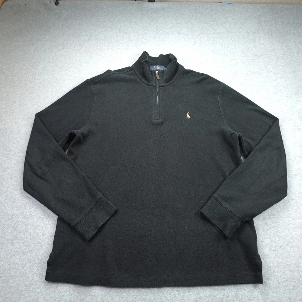 Polo Ralph Lauren Pullover Mens XL Black Estate Rib Sweater 1/4‎ Zip Cotton